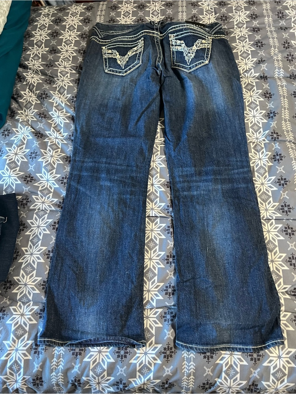 Vigoss Dark Blue Flare Jeans - Wide Leg Denim - Picture 5 of 8